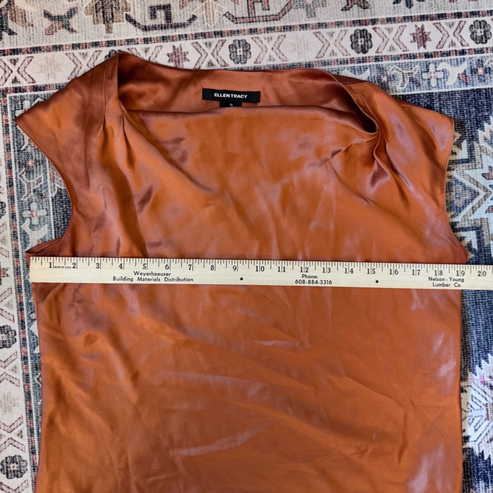 Ellen Tracy 100% Silk Cap Sleeveless Cowl Neck Blouse Tank Top Orange Size 8 - Picture 9 of 10
